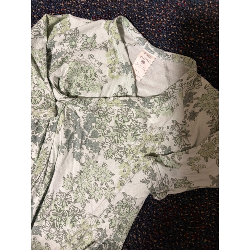 Kate Quinn Bamboo Kimono Bodysuit Green Floral Long Sleeve 3-6M